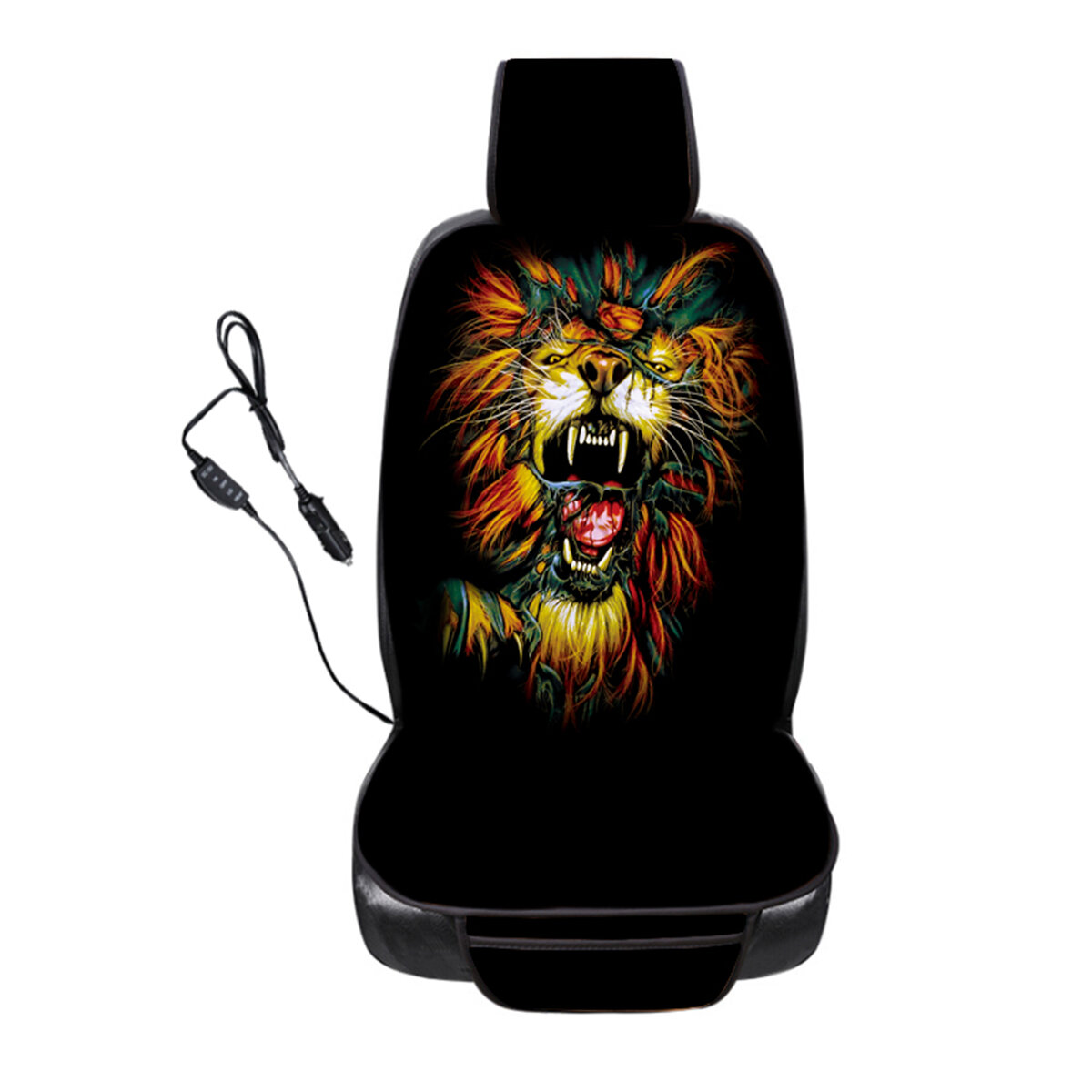 1PC Left/Right Heating 3D Lion Printing Seat Covers Full Seat Pad Protect Car Heated Cushion