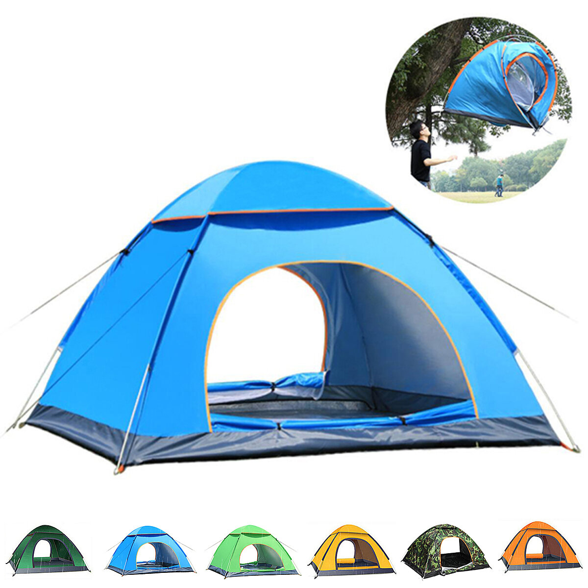 2-3 People Automatic Camping Tent 2 Door Breathable Waterproof Family Tent UV Protection Sunshade Canopy Outdoor Travel Beach