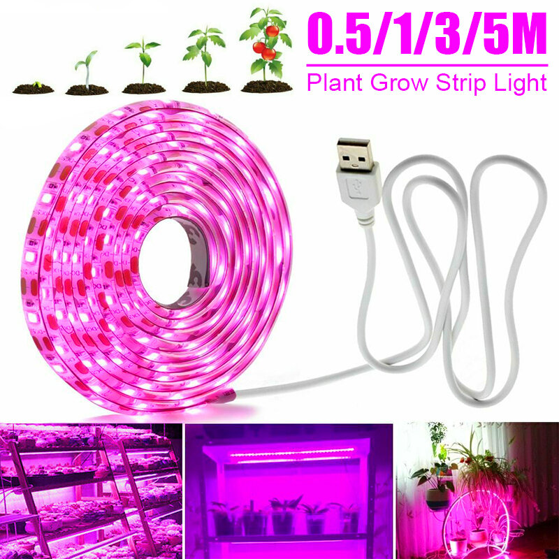 0.5 متر / 1M/3M/5 متر USB LED نمو قطاع ضوء طيف كامل مصباح زراعة نبات داخلي لحديقة بذور زهرة الخضروات