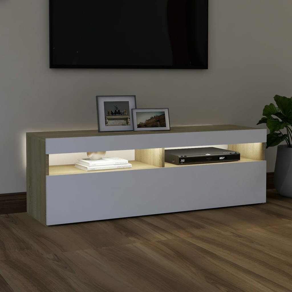 TV Cabinet with LED Lights White and Sonoma Oak 47.2