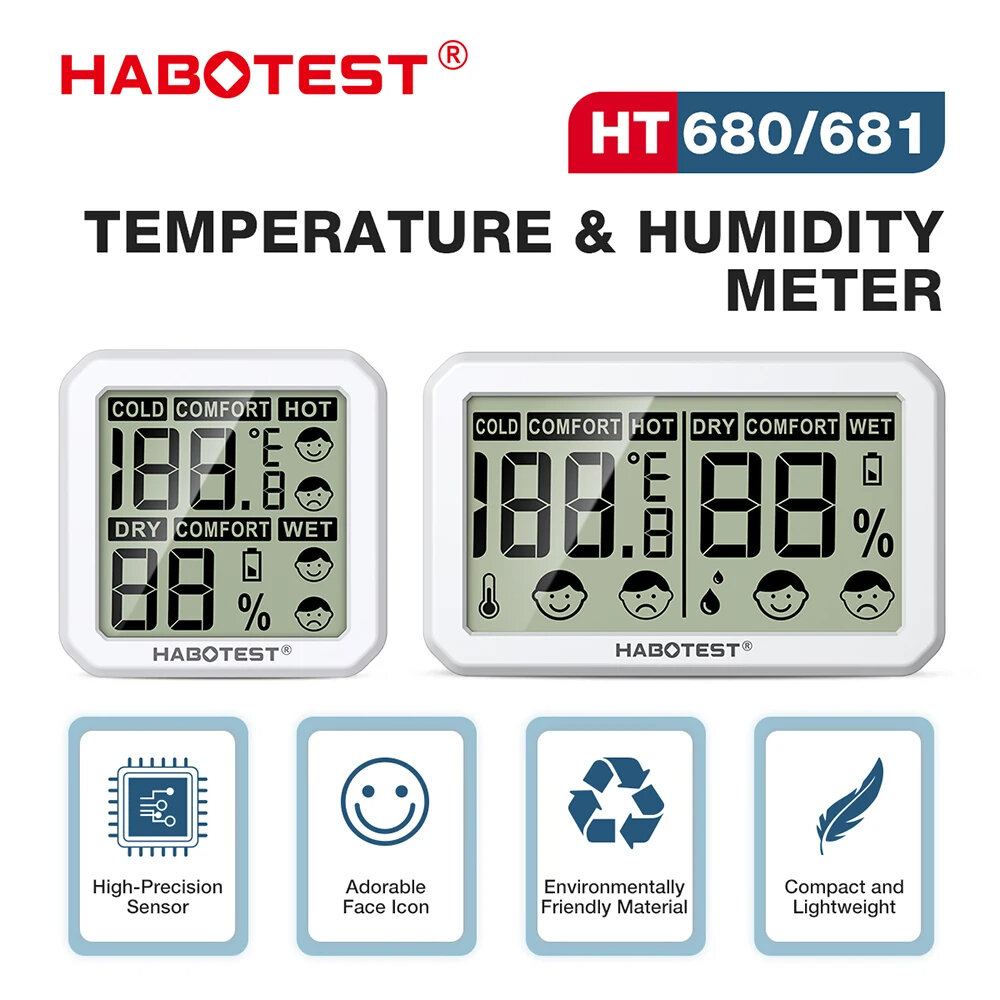 

HABOTEST HT680/HT681 Thermometer Hygrometer Weather Station Mini Thermometer Living Room LCD Digital Temperature Humidit