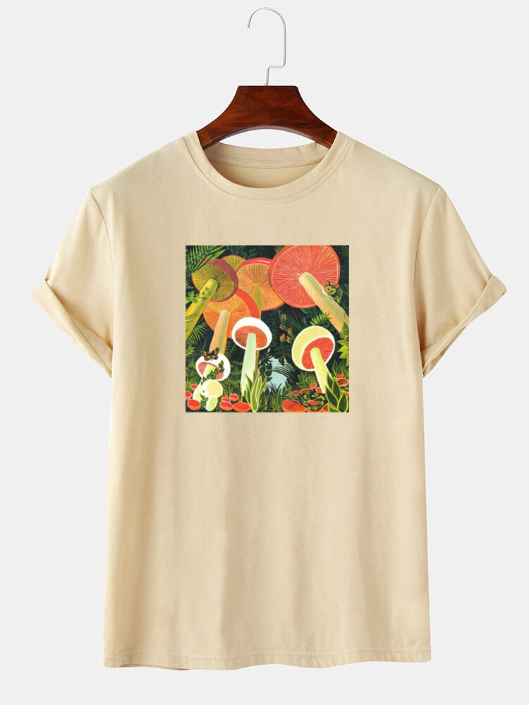 Cartoon Mushroom Print Preppy T-shirts met korte mouwen voor heren