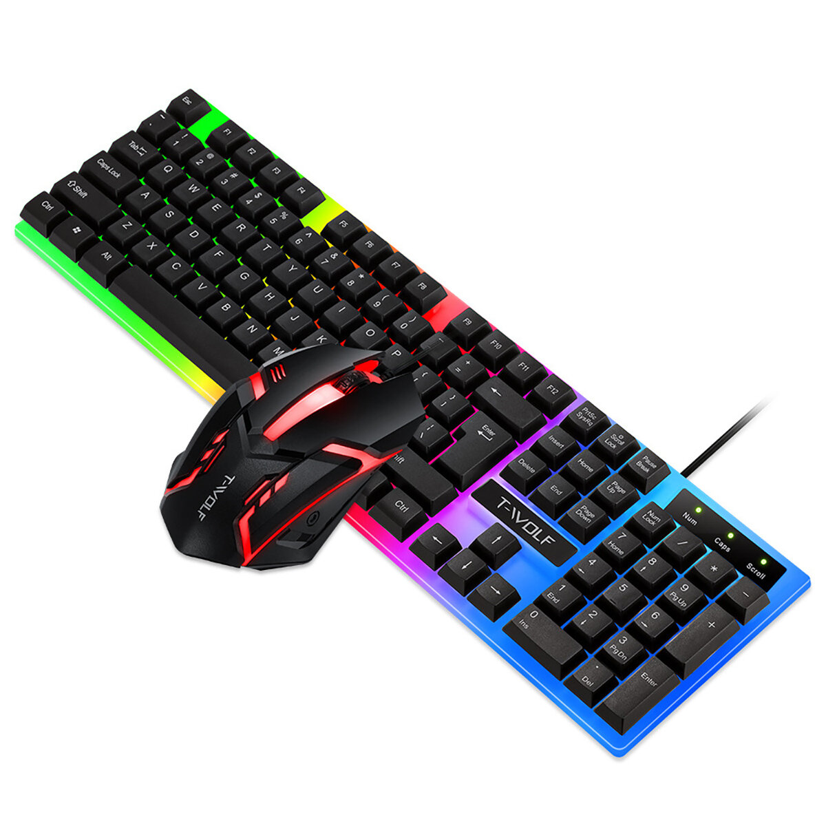 

TWOLF TF230 Wired Keyboard & Mouse Set 104 Keys USB Wired Suspended Keycaps Keyboard Ergonomic Mouse RGB Rainbow Backlit