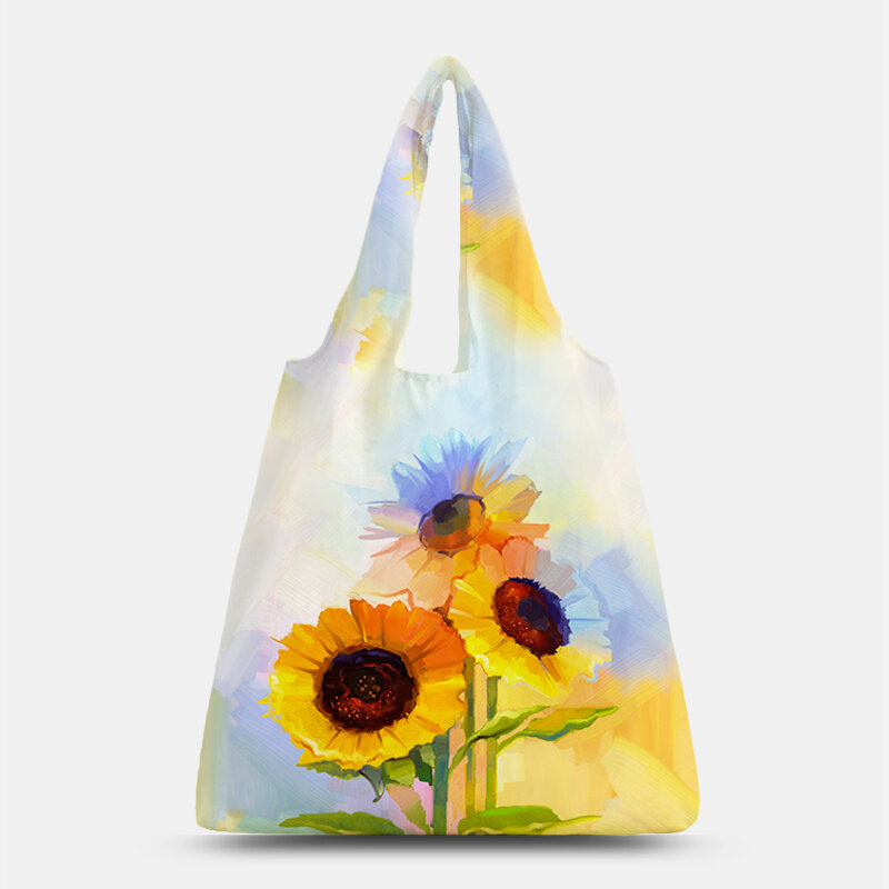 Women Nylon Tie Dye Sunflower Pattern Print Summer Bag Shoulder Bag Handbag Tote