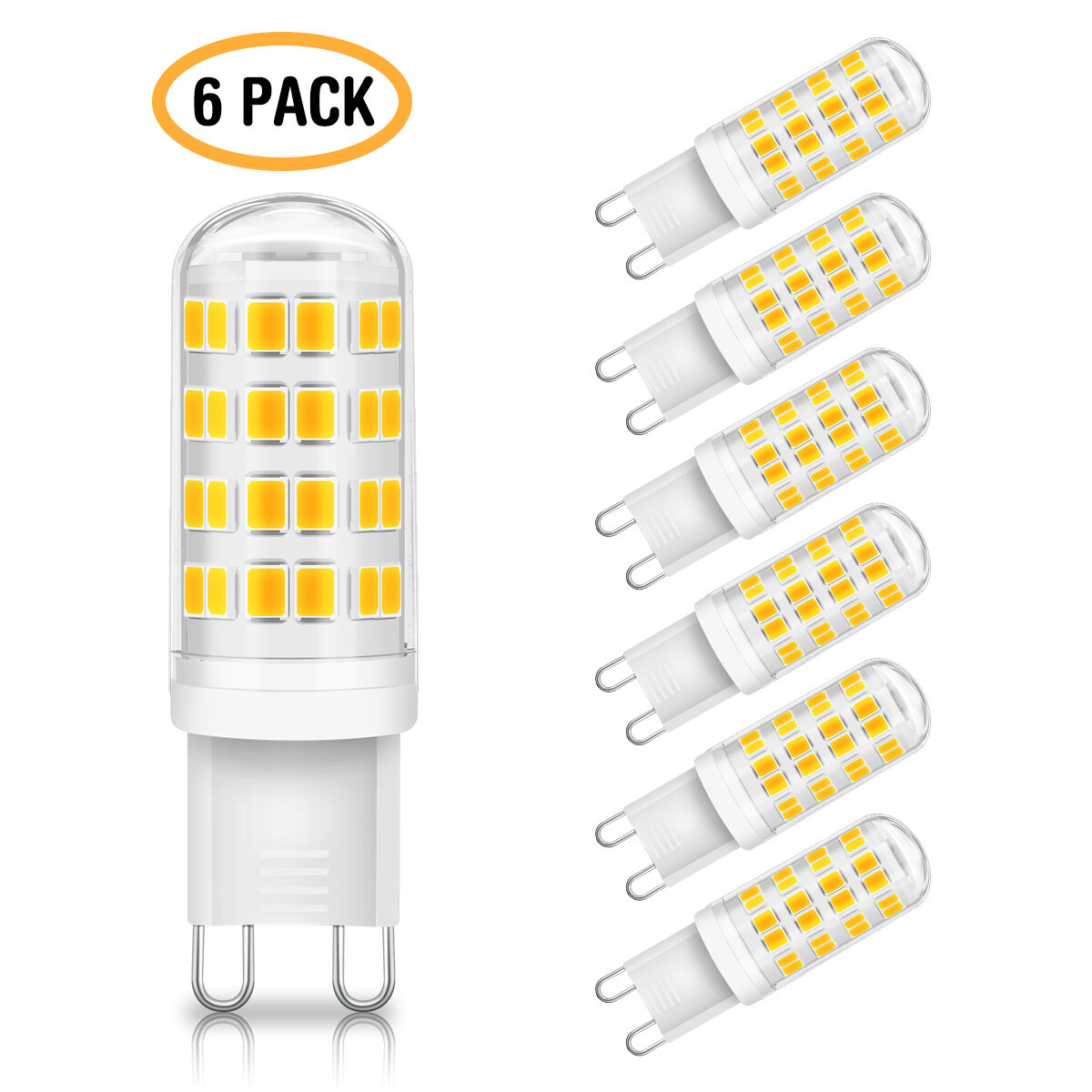 Kingso 6Pcs 6W 3000K 500lm G9 LED Bulb with 52pcs 2835 Lamp Beads for Living Room Bedroom Kitchen Dining Room