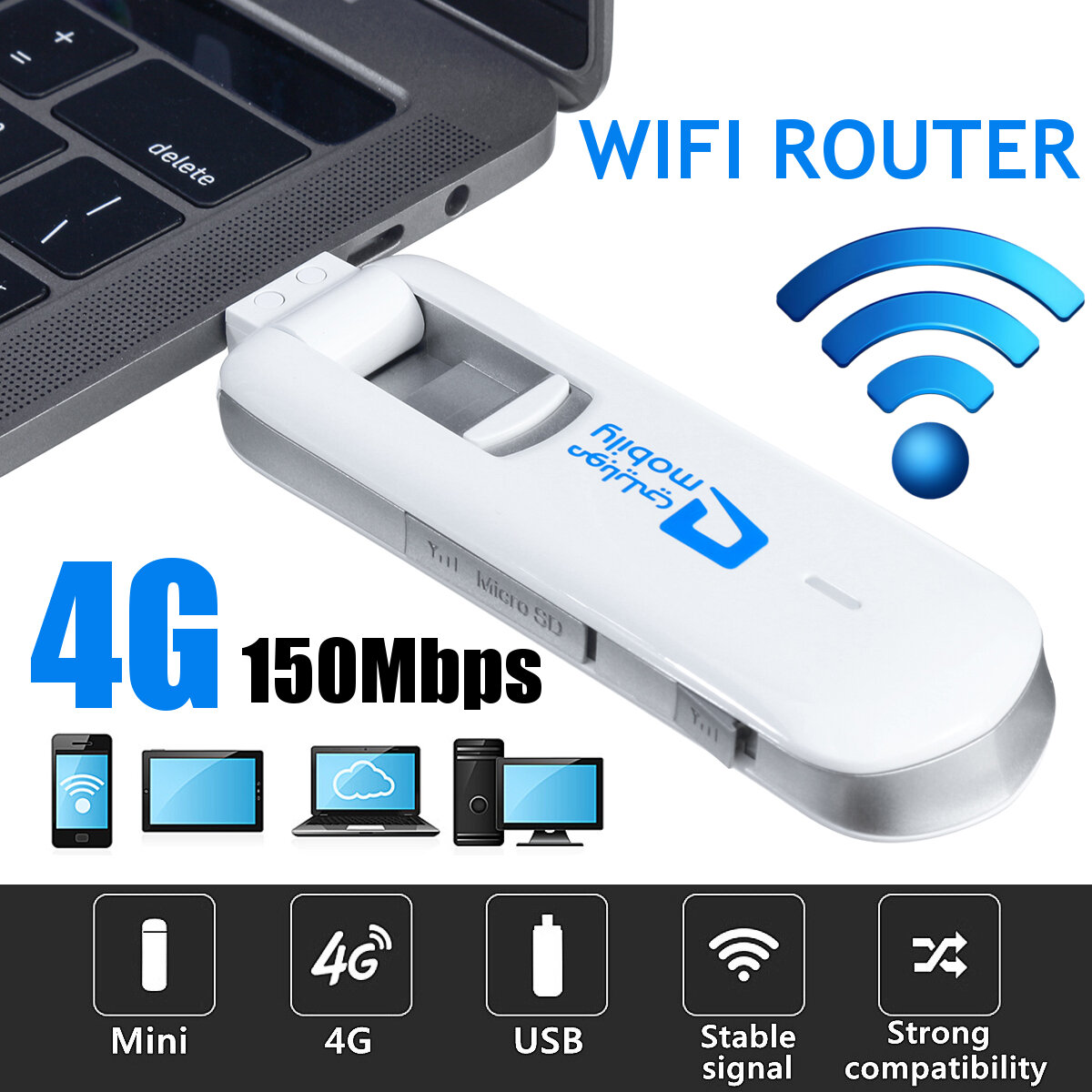 

USB 4G LTE Dongle WiFi Router 150Mbps Mobile Broadband Modem B1/B3 PLUG & PLAY