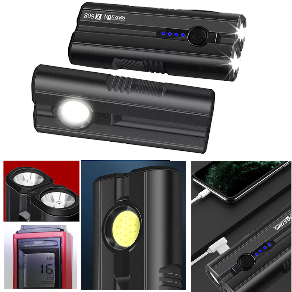 

WARSUN X608 Двойной P8 LED 1600LM Сильный фонарик с 16-луночным COB Sidelight Phone Мобильный повер банк USB аккумулятор