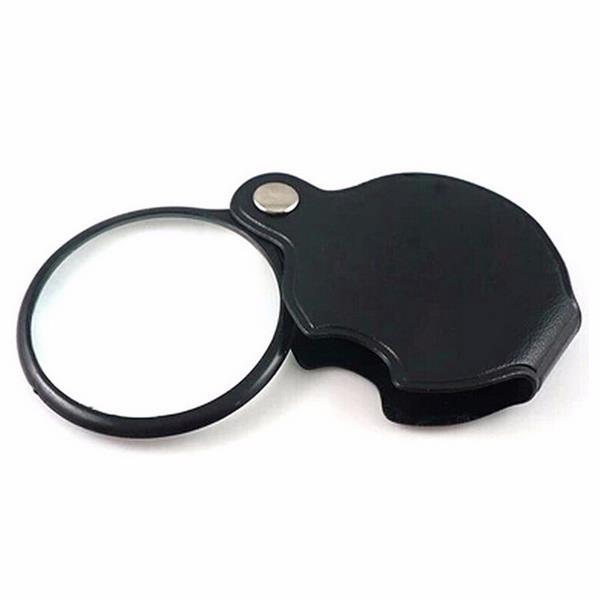 50-mm lederen draagtas Vergrootglas 5-voudig glazen lens Handmatig vouwen Portable voor lezen van ou