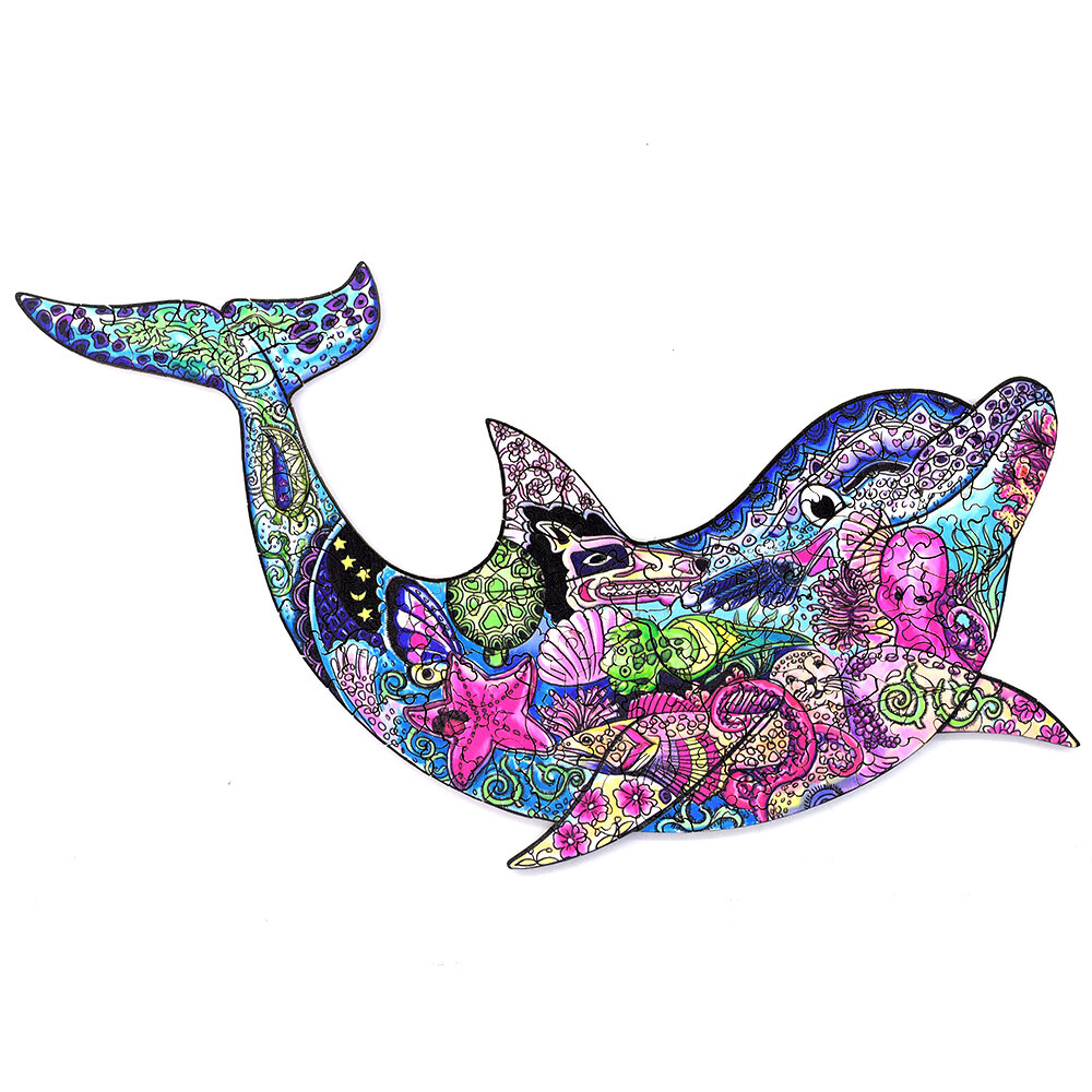 

A3/A4/A5 3D Wooden Dolphin Jigsaw Puzzle DIY Each Animal Shaped Crafts Toy Anti-stress Early Learning Education Gift For