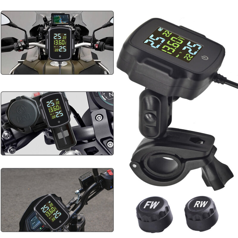 

Motorcycle TPMS With QC 3.0 Fast Charging USB Output Motorbike Tire Pressure Monitoring System Tyre Temperature Alarm Sy