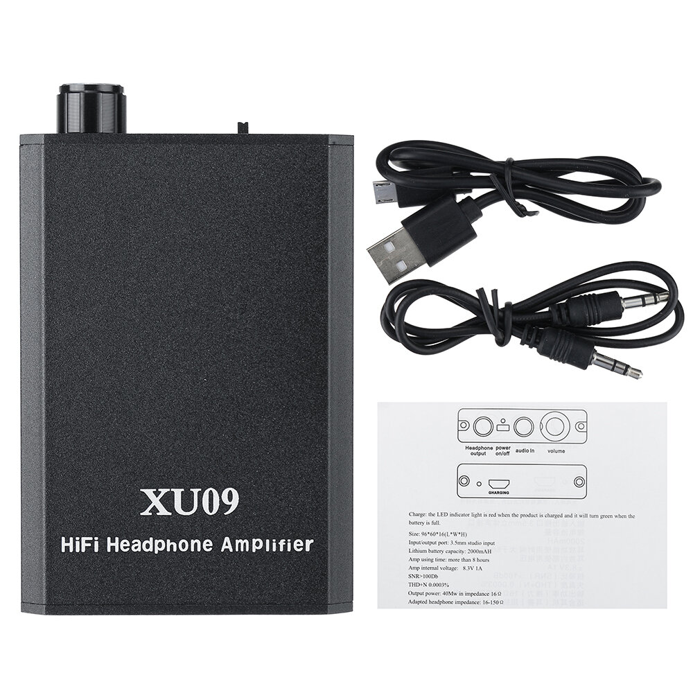 Earphone Amplifier Rechargeable High Performance Stereo XU09 Portable Headphone Amplifier Built-in B