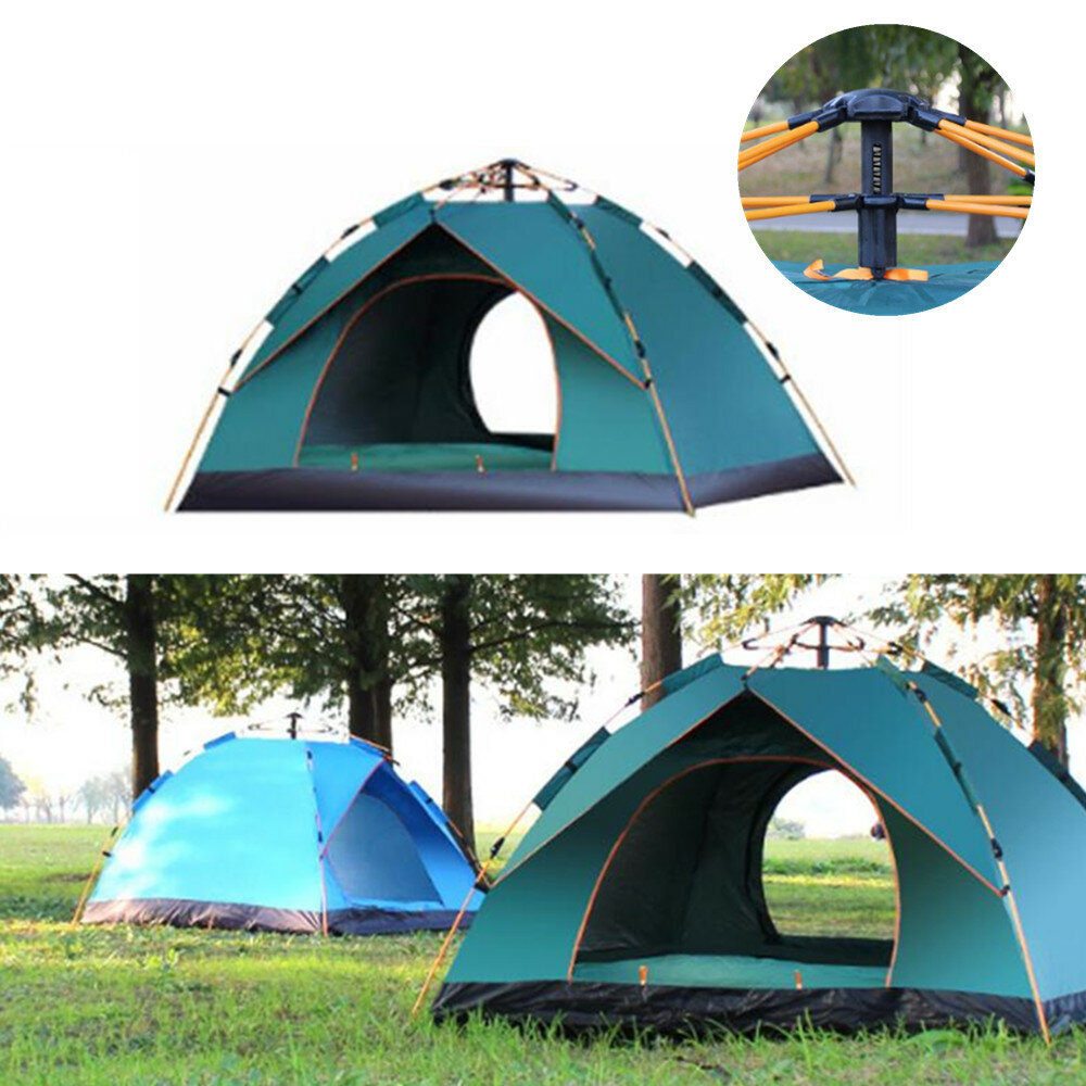 Tente automatique entièrement imperméable pour 3-4 personnes, anti-UV, pour le camping, la randonnée, la pêche et l'ombrage en plein air - bleu ciel / vert.
