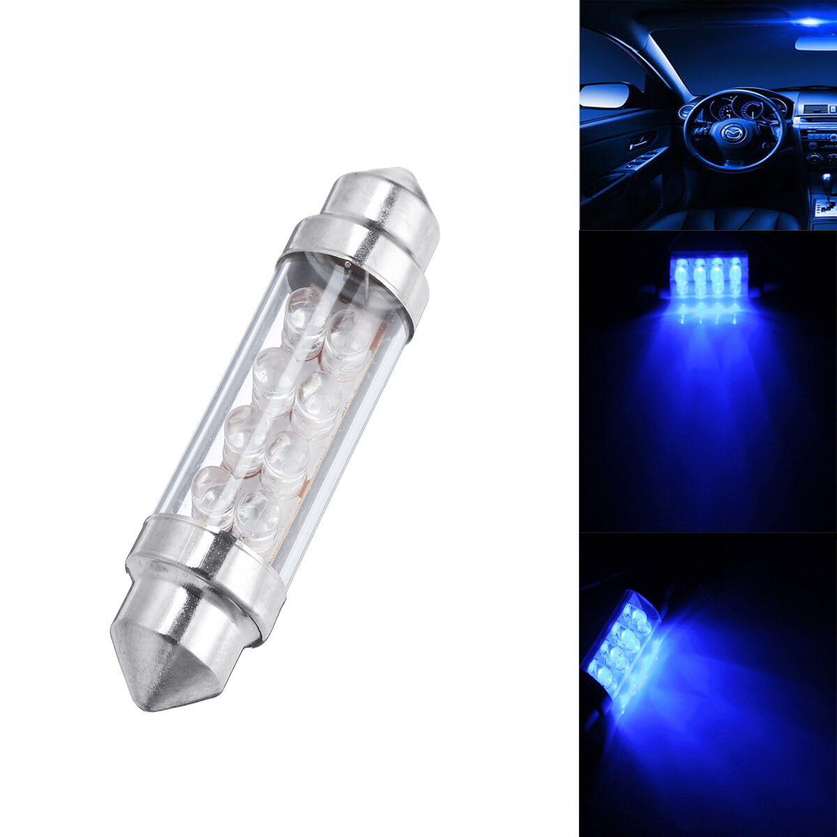 12V Car LED Dome Binnenverlichting Lampen Kaartdeur Gloeilampen Blauw Universeel
