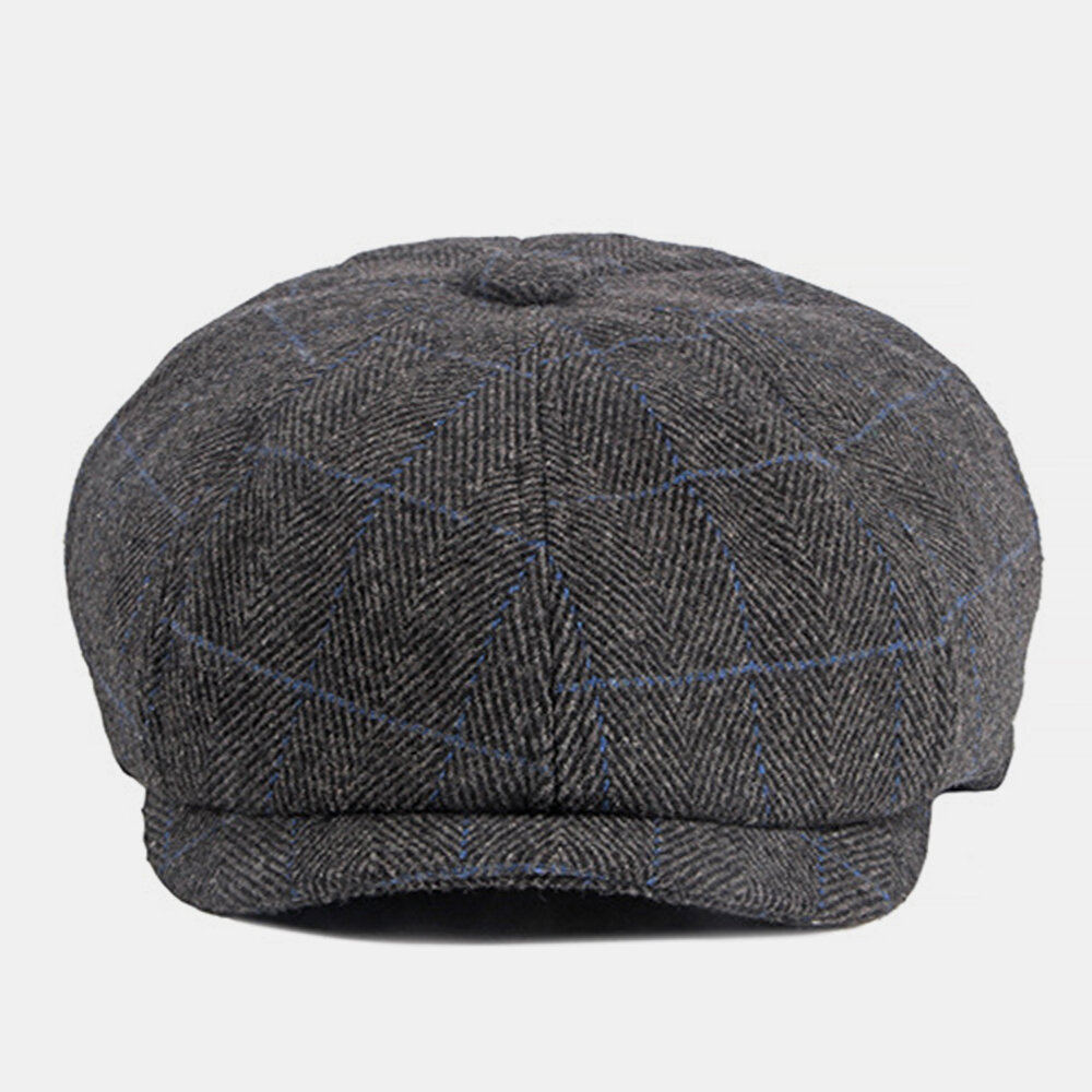 

Men British Style Street Trend Plaid Pattern Outdoot Sunvisor Forward Hat Beret Hat Octagonal Hat