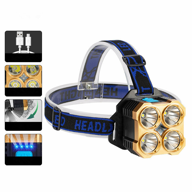 5 standen hoofdlamp XPE + COB LED-koplamp Lichtgewicht USB-oplaadkoplampen voor kamperen, fietsen, v