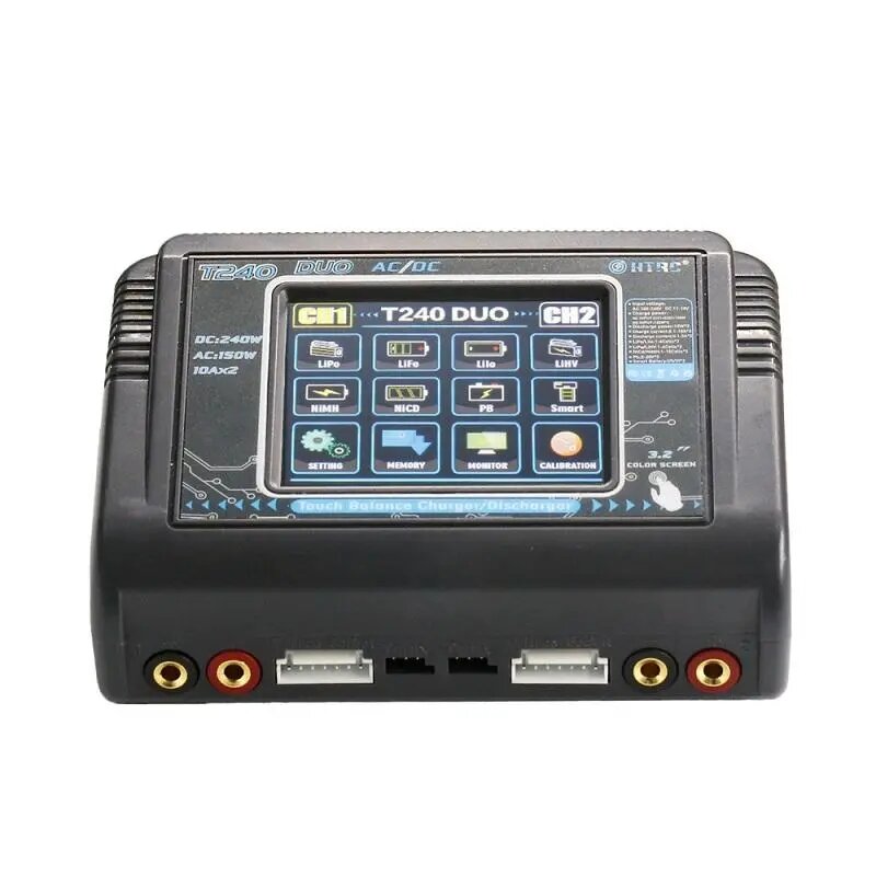 HTRC T240 DUO AC 150 W DC 240 W 10A Touchscreen Dual Channel-batterij Balanslader Ontlader