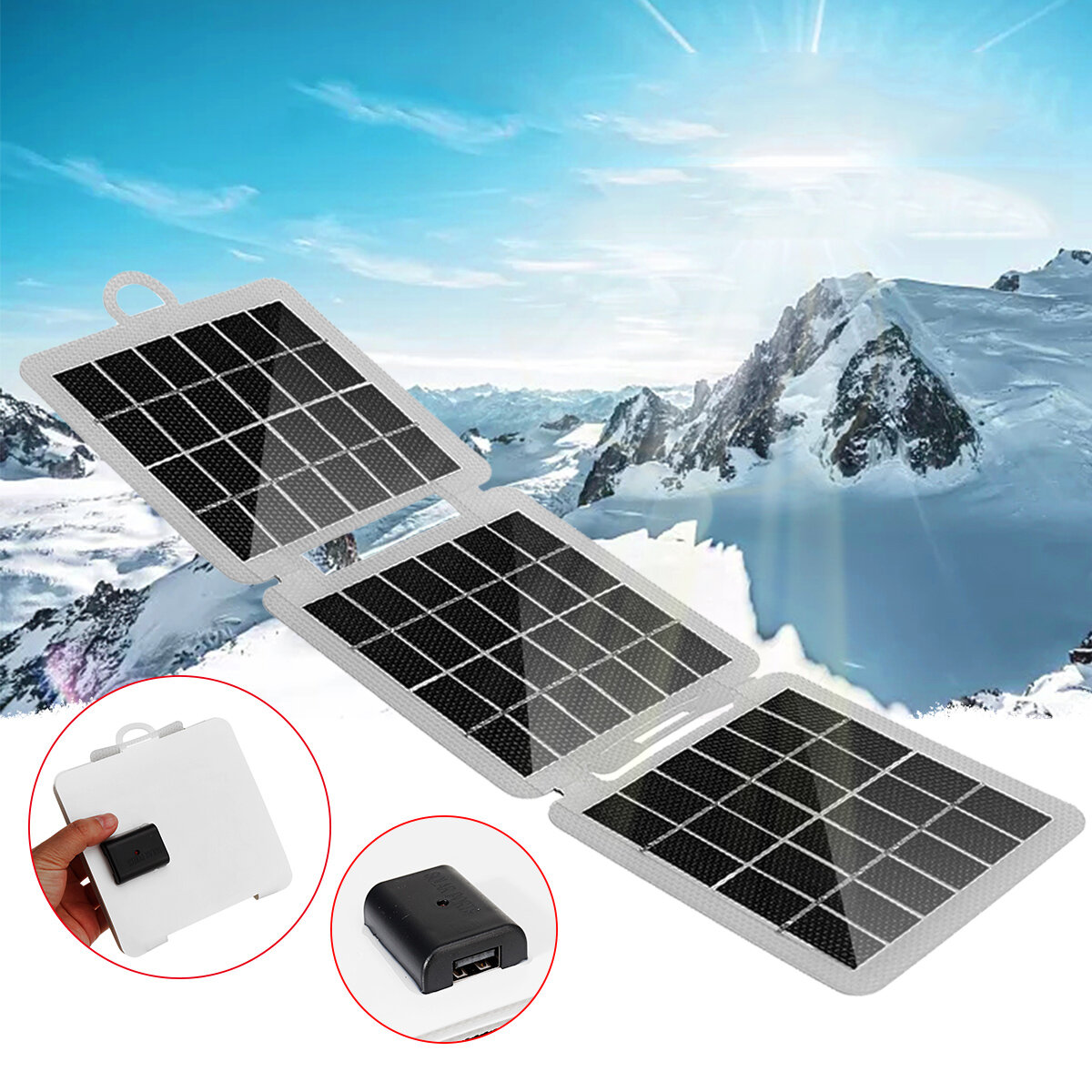 ainel solar dobrável de 7W com porta de saída USB, painel de carregamento monocristalino portátil para acampamento ao ar livre e carga de emergência