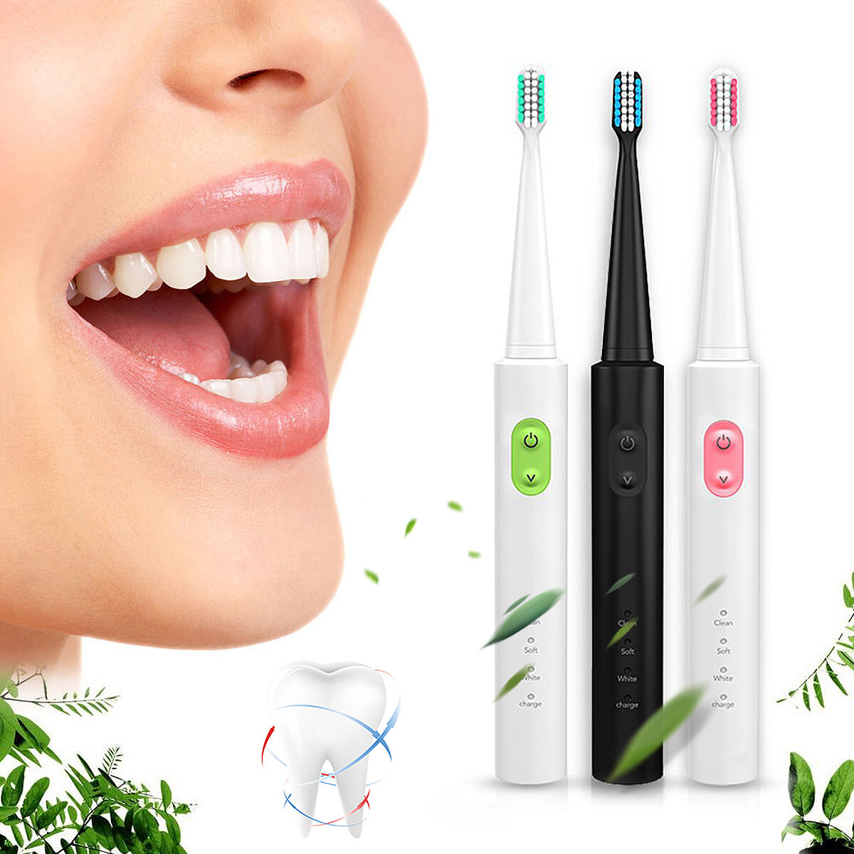 Reizen Oplaadbare Ultrasone Elektrische tandenborstel Waterdicht 3 Reinigingsstand Tanden Schoon + 4 Hoofden
