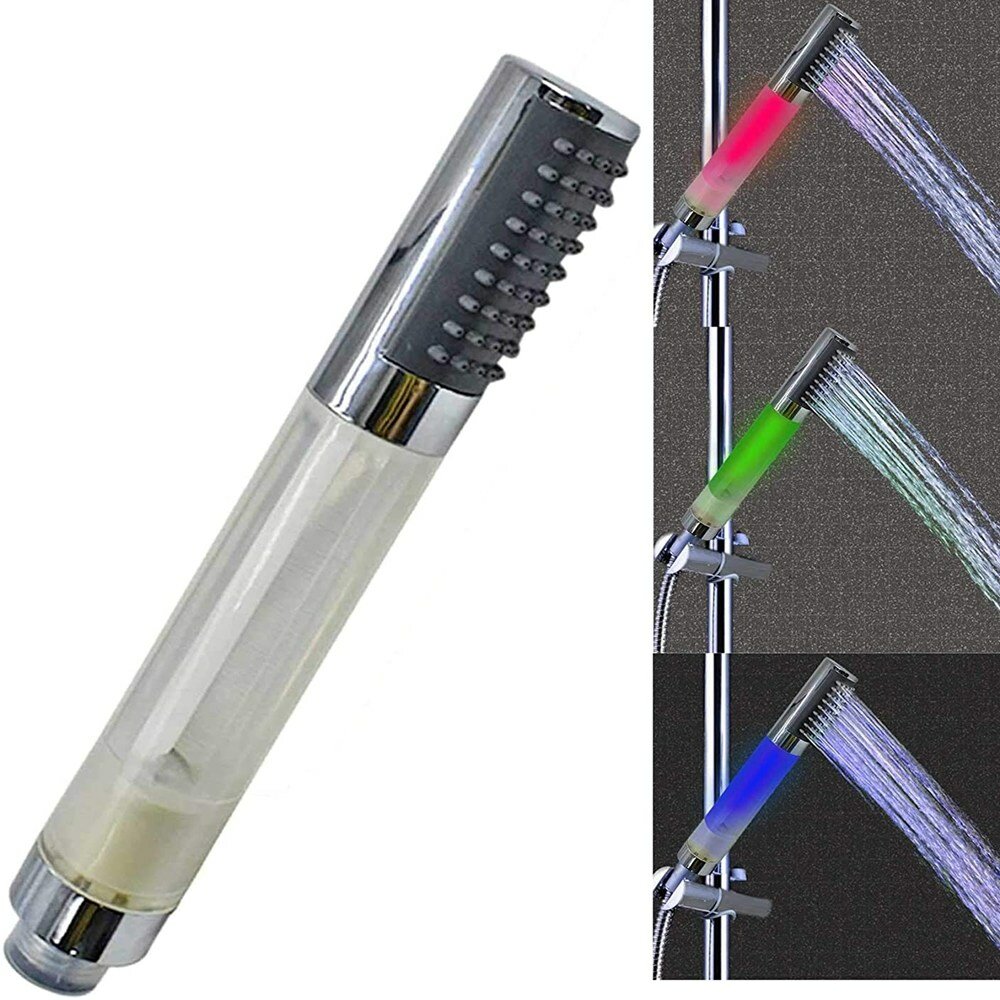 3-kleur Temperatuurgevoelige LED Douchekop, Light Up Handheld Glow Ronde Bar Stick Light Up doucheko