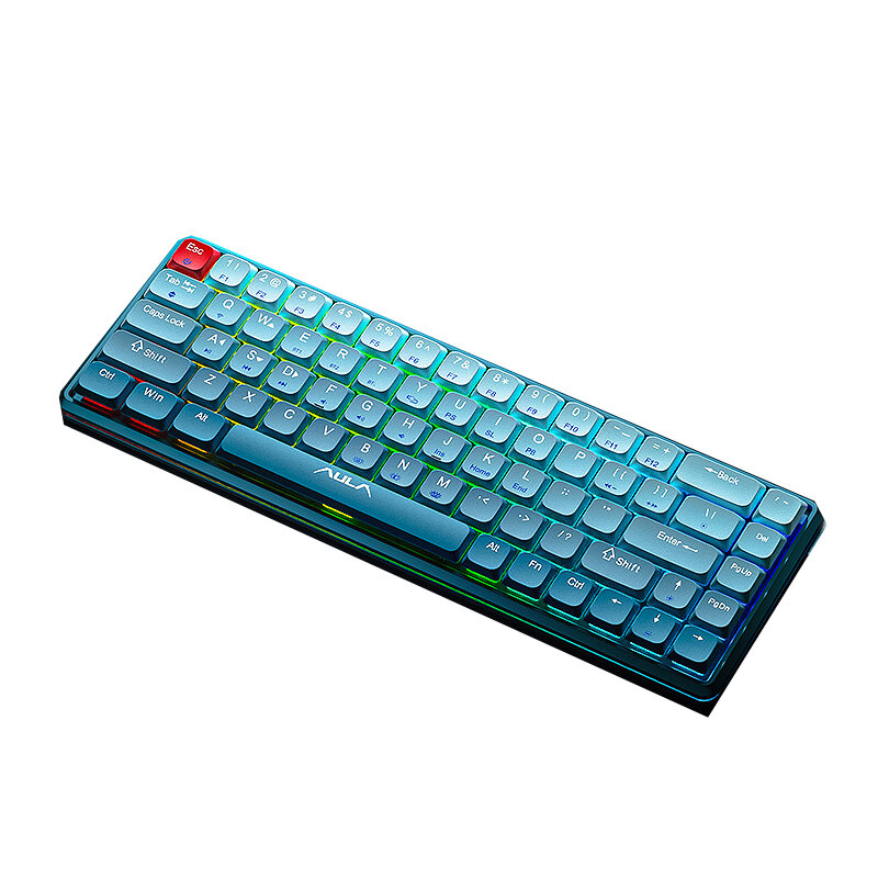 

AULA H68 68 клавиш, 3 режима Механический Игры Клавиатура Синий переключатель RGB 2000 мАч, 60% раскладка Type-C Перезар