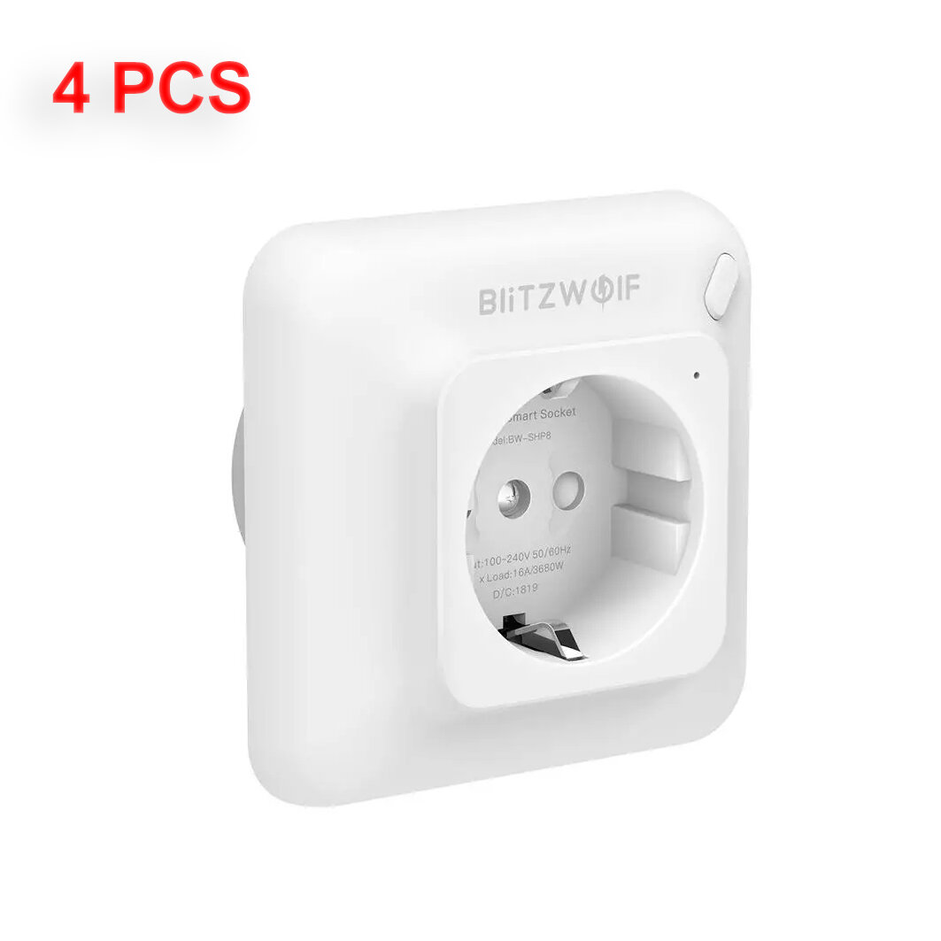 

[4 PCS] BlitzWolf® BW-SHP8 3680W 16A Smart WIFI Wall Outlet EU Plug Socket Timer Remote Control Power Monitor Work with