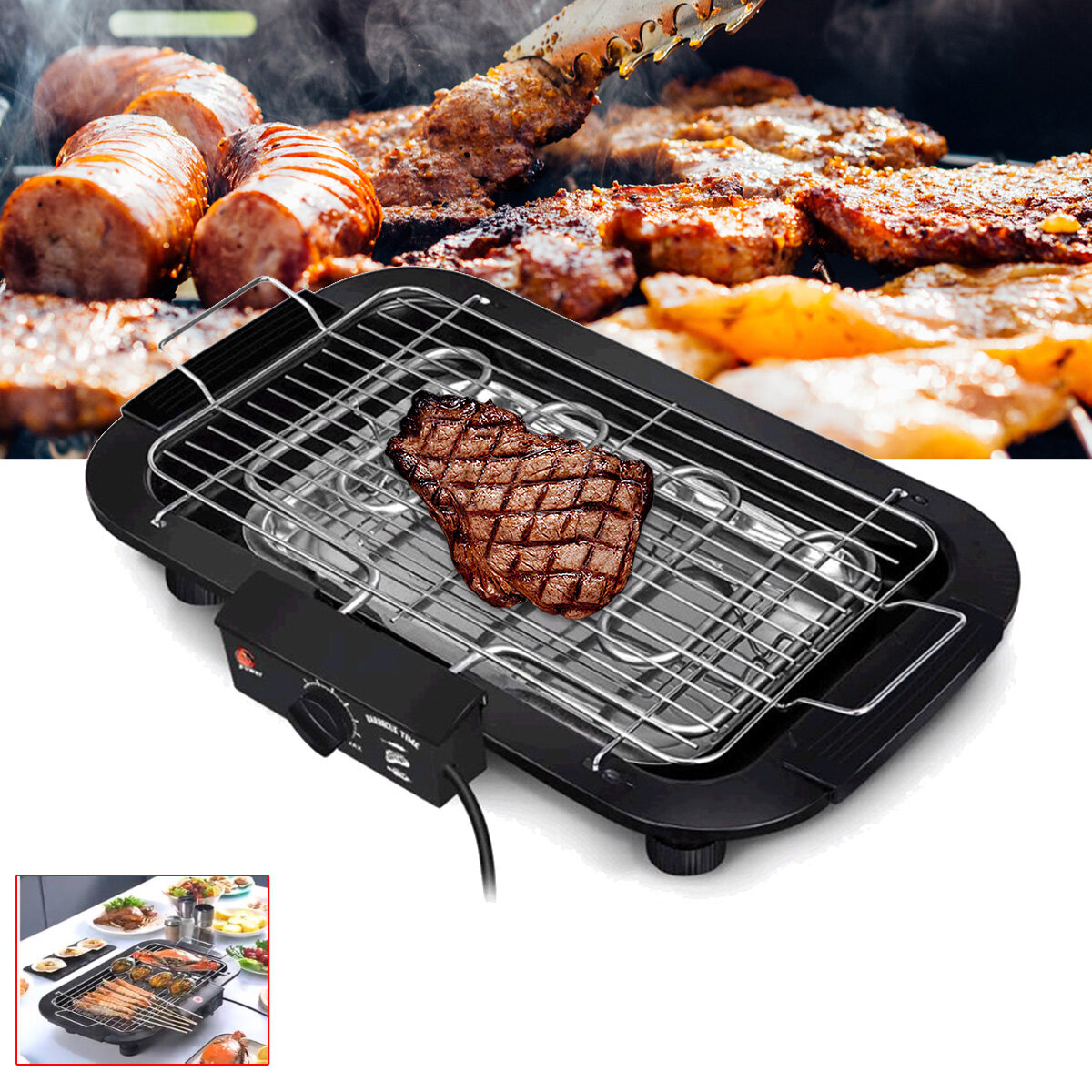

220V Portable Electric Grill Smokeless Electric Pan Grill BBQ Griddle Mini Non-stick Plate Electric Home Barbecue Grill