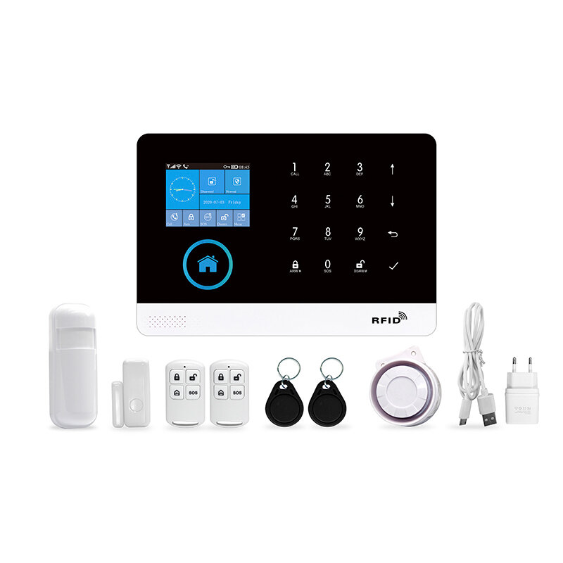 

Wireless WIFI GSM Home Security Alarm System For Tuya Smart Life APP With Motion Sensor Detector Compatible With Alexa &