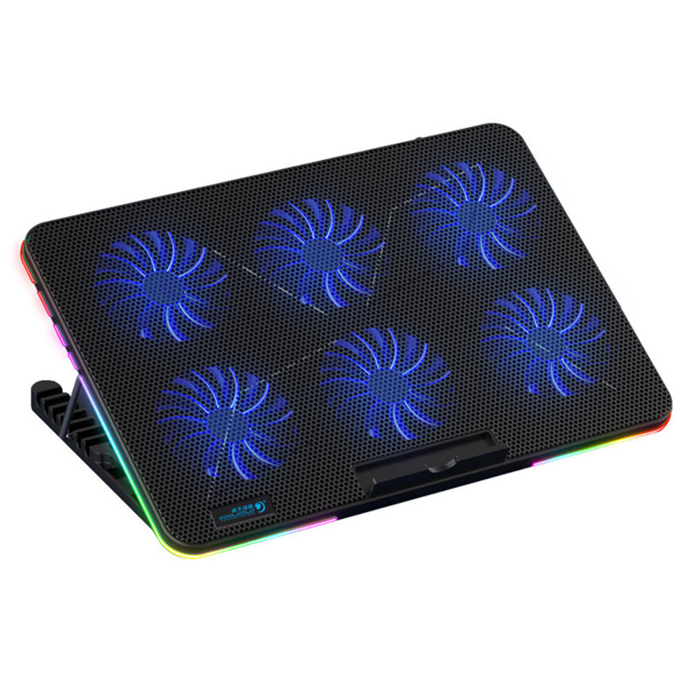 

COOLCOLD Laptop Cooling Pads with RGB Lighting 6 Fans Mobile Phone Holder for Up to 17 inches Laptop