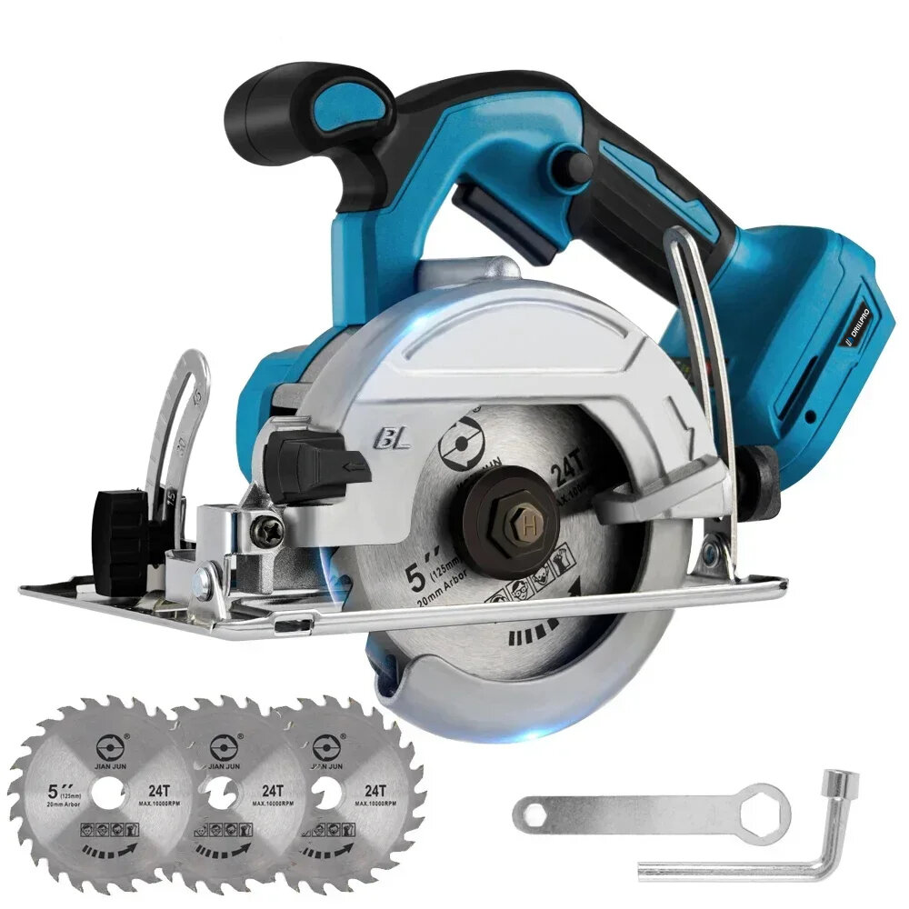 

Drillpro 5 Inch Brushless Electric Circular Saw 10800RPM with Adjustable Bevel Cutting Angle and 3 Blades for Woodworkin