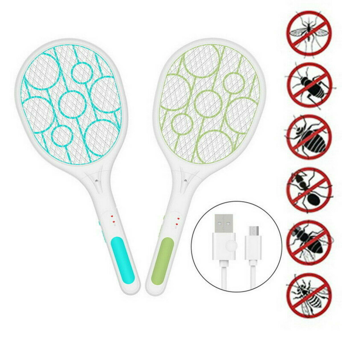 

Electric Fly Swatter Fly Bug Zapper Racket Mosquito Swatter Pest Insects Control USB Rechargeable LED Lighting Pests Con