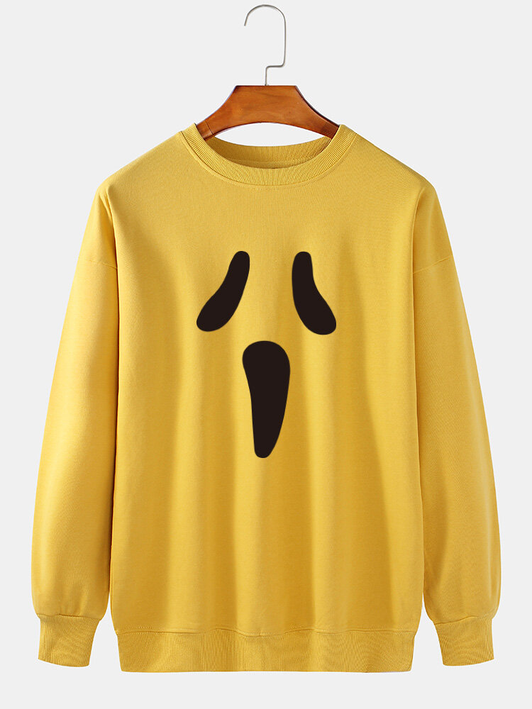 Mens Cotton Funny Emojis Print Pullover Casual Sweatshirts