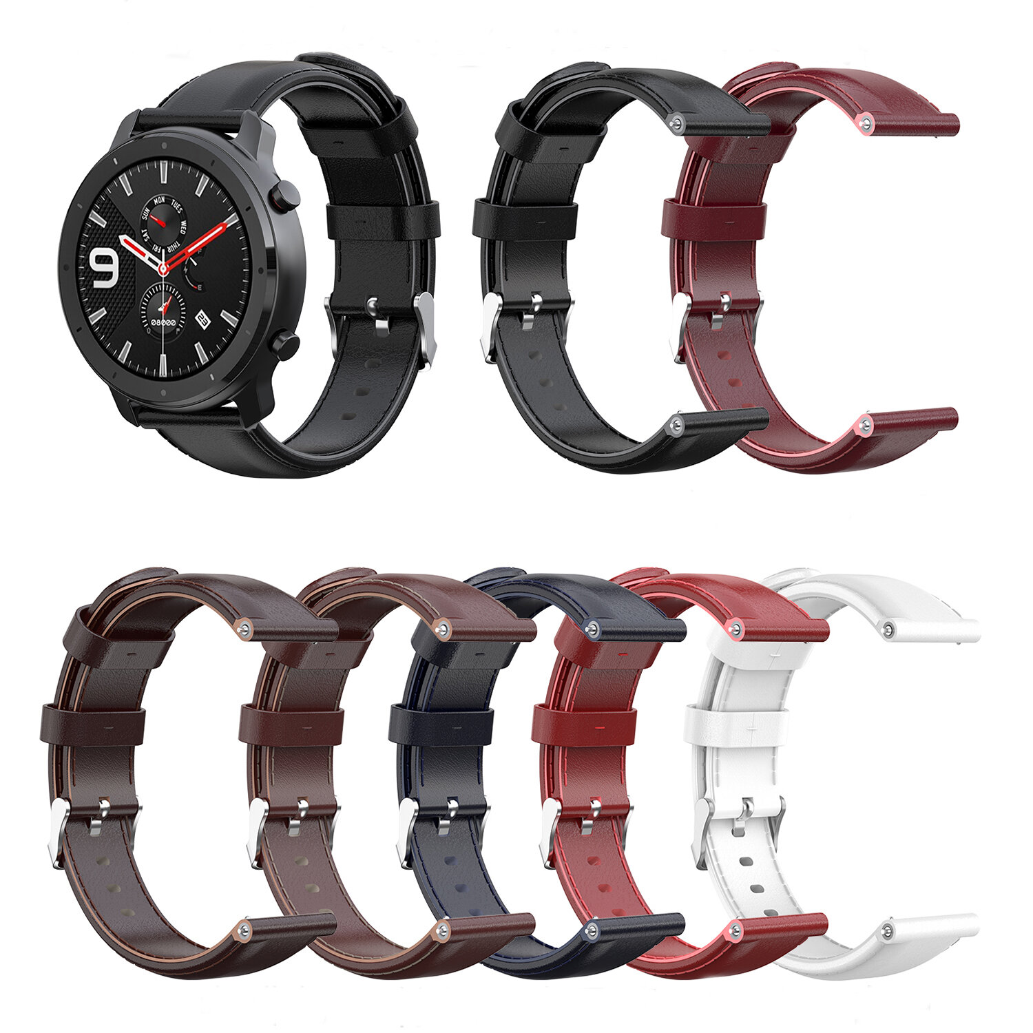 Bakeey 22 mm lederen vervangende riem slimme horlogeband voor Amazfit GTR 47 MM