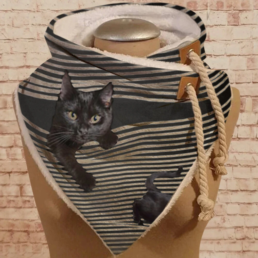 Women Cute Cartoon Cat Stripe Pattern Soft Personality Neck Protection Keep Warm Scarf