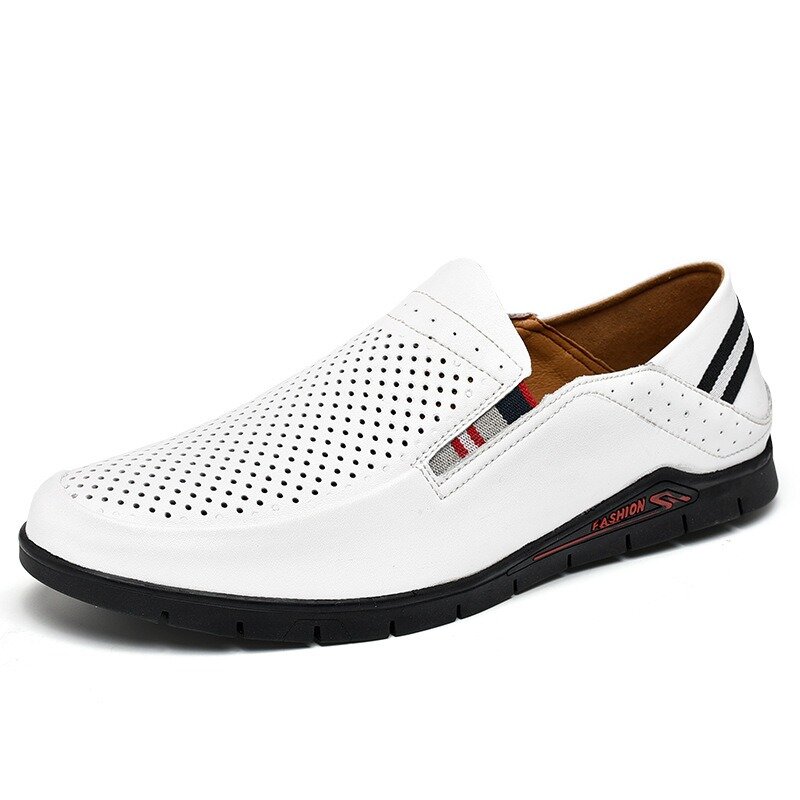 

Men Breathable Hollow Casual Soft Soles Cowhide Walking Loafers