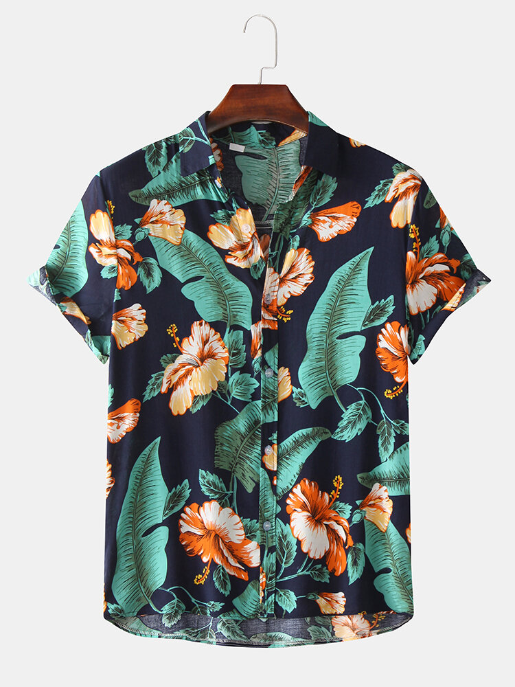 

Мужские цветочные принты с отложным воротником с коротким рукавом Hawaii Пляжный Модные рубашки