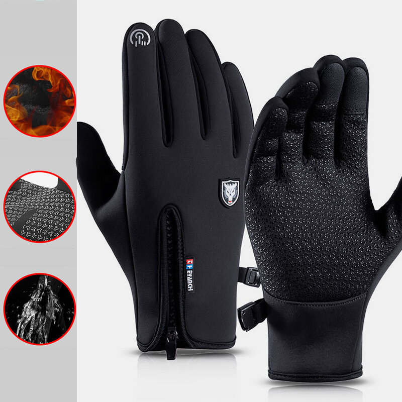 Unisex Touch Screen Windproof Cycling Gloves Full Finger Waterproof Cold Proof Silicone...