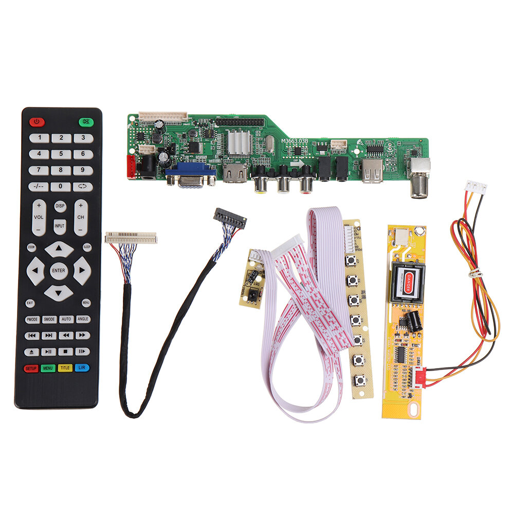 

Digital Signal M3663.03B DVB-T2 Universal LCD TV Controller Driver Board TV/PC/VGA/HDMI/USB+7 Key Button+1ch 6bit 30pins