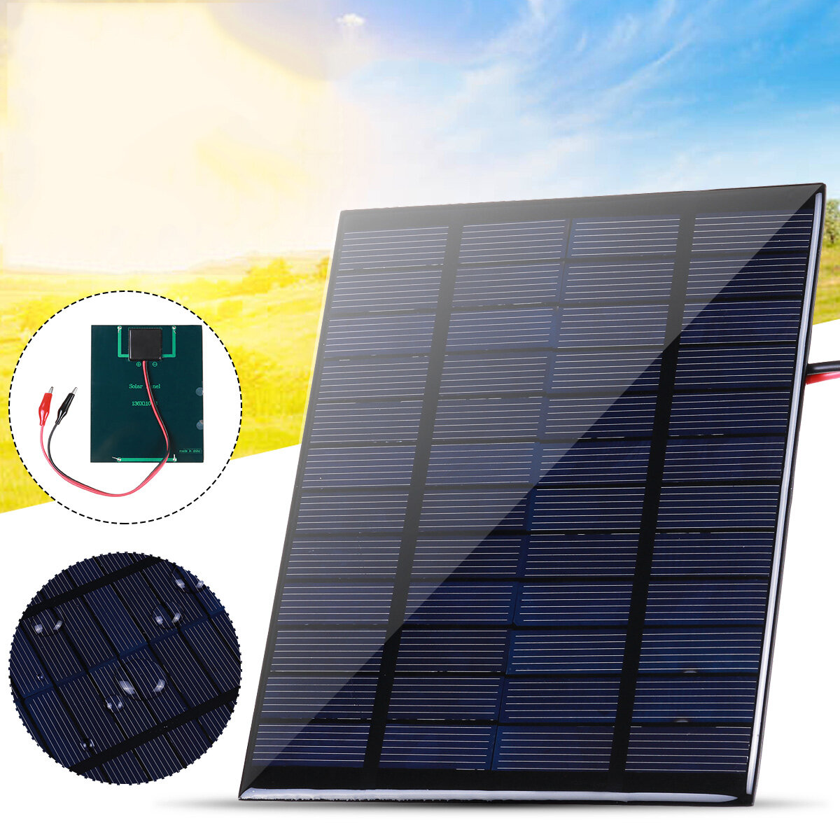 10 Вт Солнечная Панель с зажимами Поликристаллический силикон Солнечная Ячейка IP65 Портативная Водонепроницаемы На открытом воздухе Кем