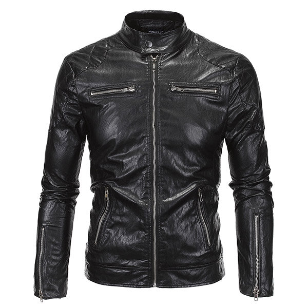 plus size mens punk style pu leather jacket stand collar motorcycle ...