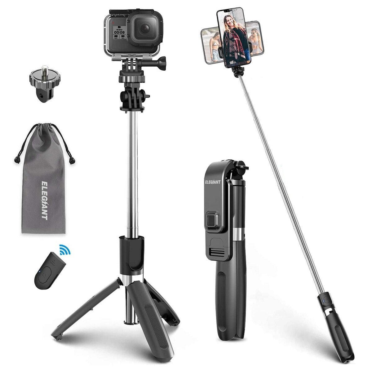 Bovon Perche Selfie Trépied Gopro et Caméras daction 360° Rotable Bâton de Selfie pour Smarphones Bluetooth Selfie Stick Monopode Extensible avec Télécommande 