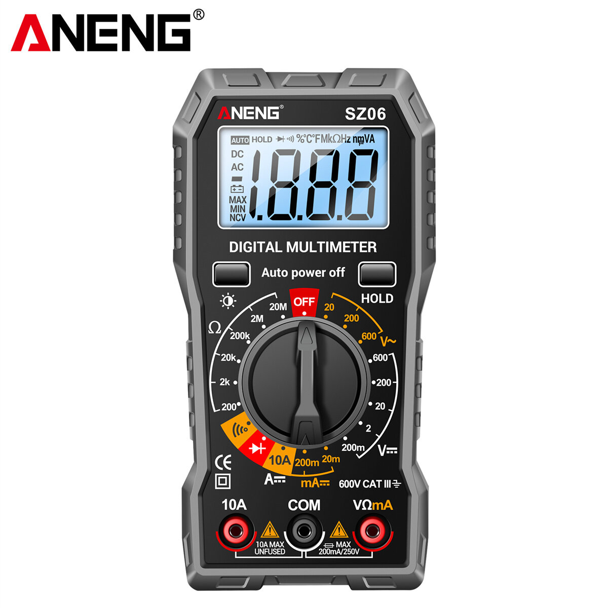 

ANENG SZ06 Digital Multimeter High Accuracy DC AC Voltage Current Resistance Tester Auto Shutdown 2000 Max Count Backlit