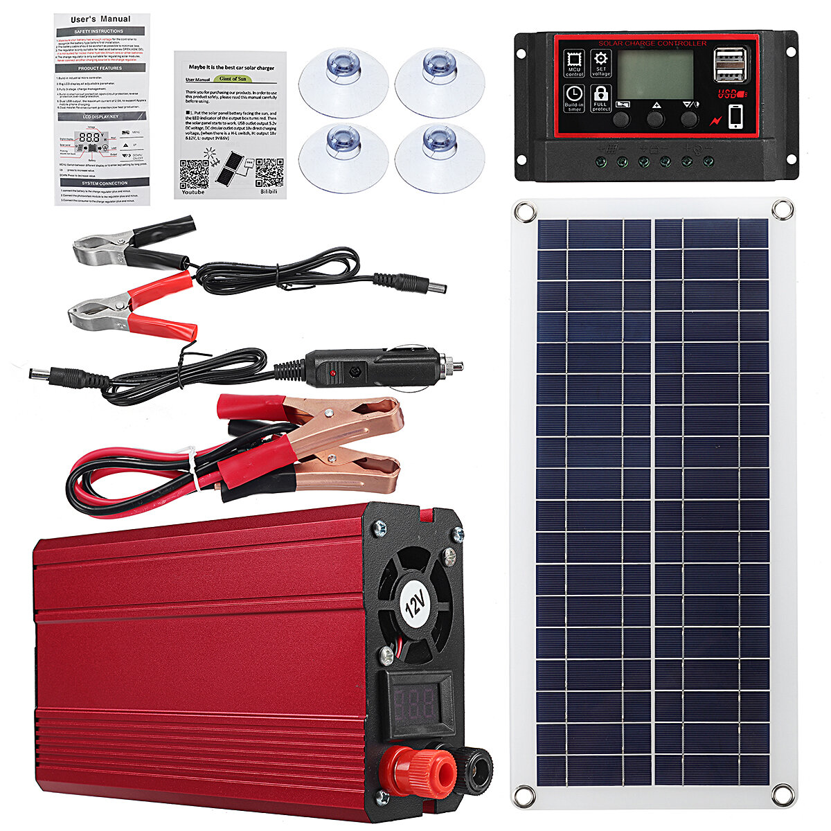 

Solar Power System 25W Solar Panel 30A/60A/100A Charge Controller 1200W Solar Inverter Kit Solar Panel Battery Charger