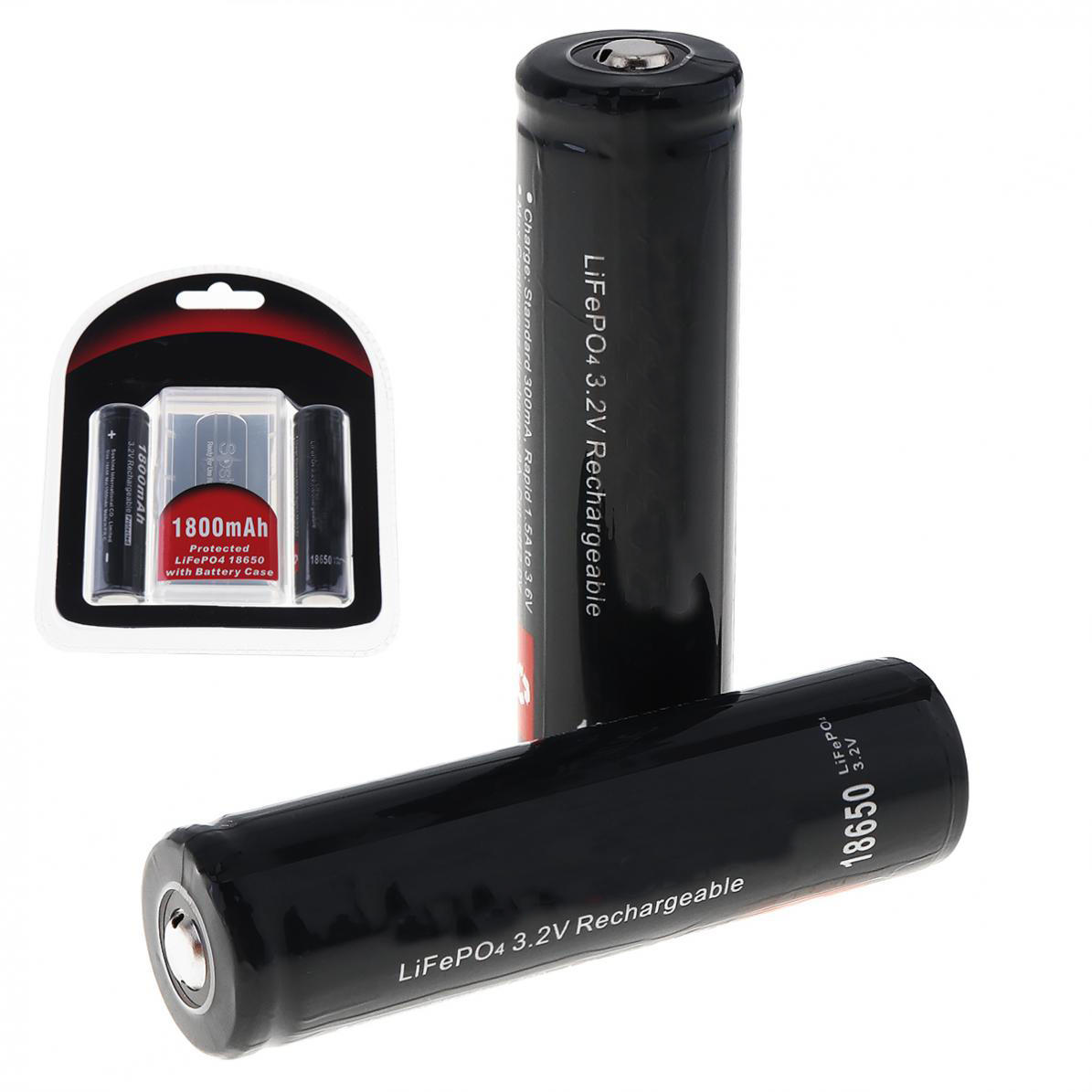 2PCS SOSHINE 3.2v 1800mah 18650 LiFePO4 Battery With Protected PCB + Battery Case