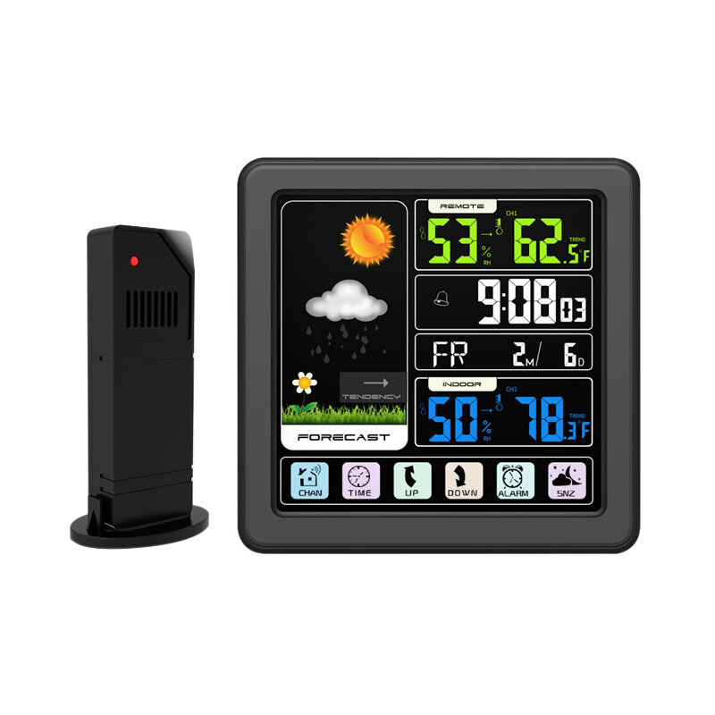 

TS-3310-BK Full Touch Screen Wireless Weather Station Multi-function Color Screen Indoor and Outdoor Temperature Humidit