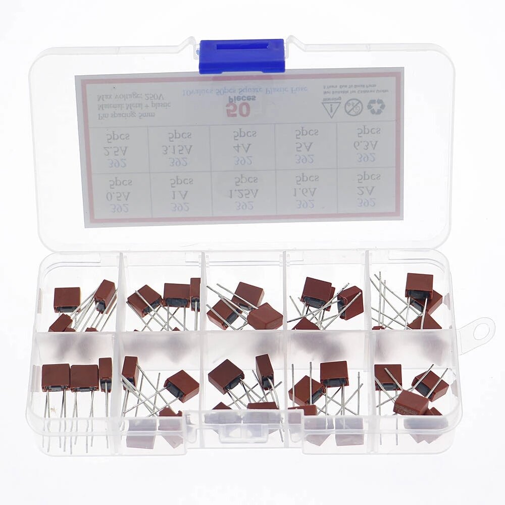 

50Pcs 10 Values 0.5A 1A 1.25A 1.6A 2A 2.5A 3.15A 4A 5A 6.3A 392 Square Fuse Plastic Electrical Assorted Fuse Mix Set