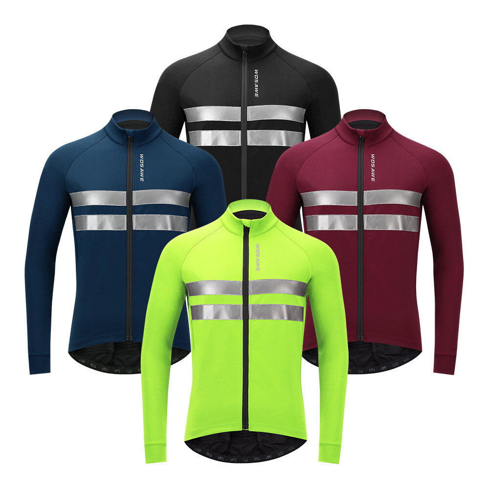 WOSAWEウィンターサーマルウォームフリースメンズサイクリングジャケット安全反射MTBロード自転車防風バイク服