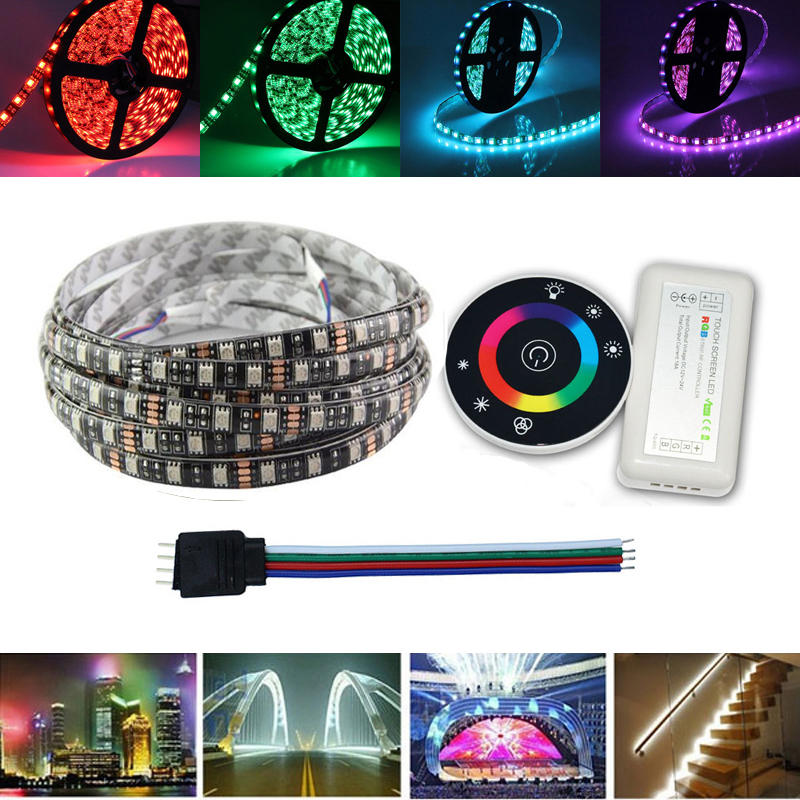 5M SMD5050 RGB waterdichte LED flexibele Strip Light Kit + RF Controller + Connector Cable Wire 12V