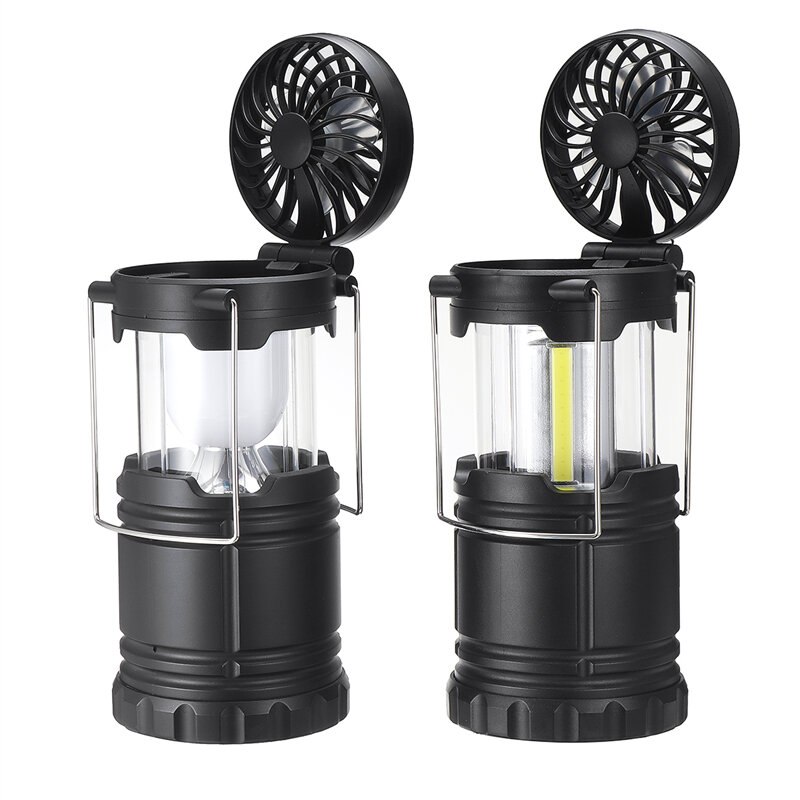 2 az 1-ben COB/Ball Bulb kempinglámpa Többfunkciós kemping vészlámpa ventilátoros munkalámpákkal Éjszakai fény sátorvilágítás kültéri kemping horgászathoz