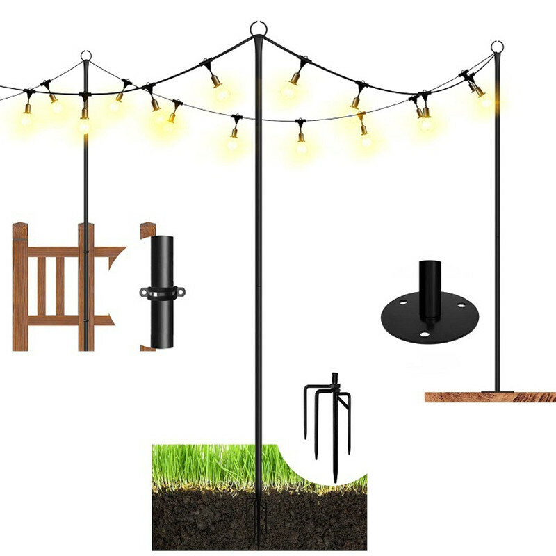 Outdoor String Light Pole 3 Kinds of Function Light Poles with Hooks for Hanging String Lights Fit Party Wedding Garden