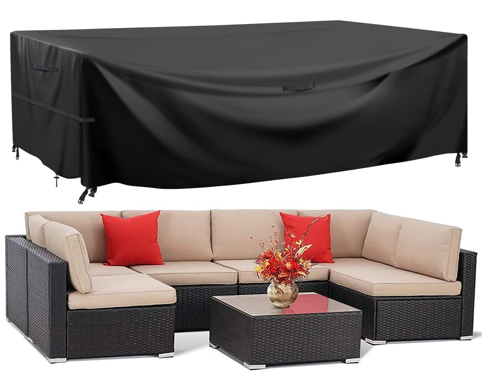 

KING DO WAY 242x182x100CM 600D Oxford Camping Furniture Covers Sofa Table Anti-UV Dust-proof Protector Fits to 8-10 Seat
